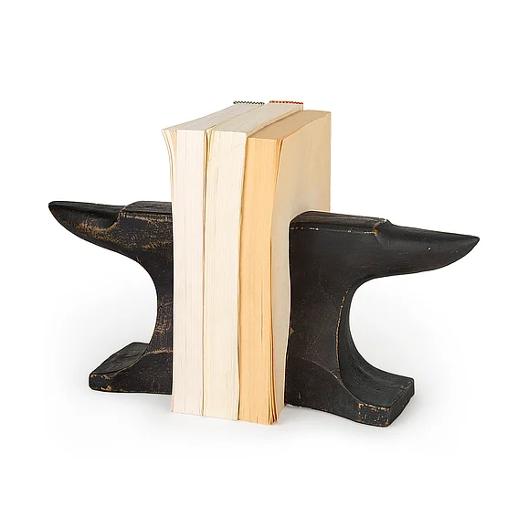 Mercana Anvilia (Set of 2) 12L x 4W Black With Gold Accents Anvil Shaped Bookends 69073 PROMO