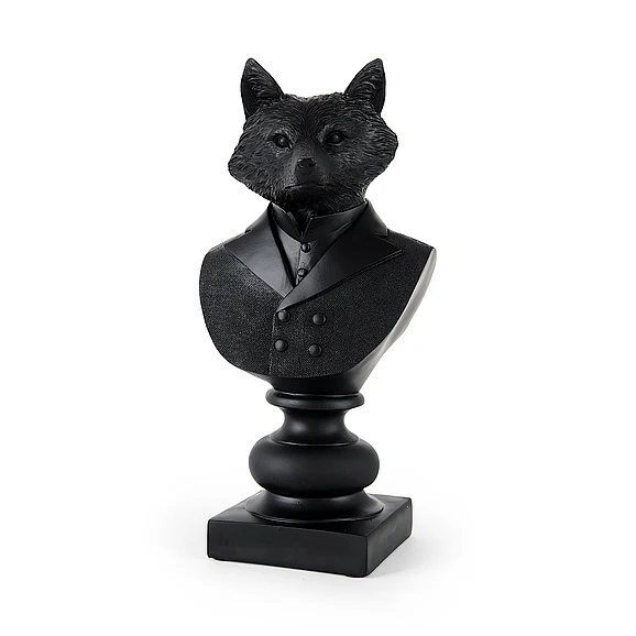 Mercana Murray 6.0L x 4.5W x 13.0H Black Painted Resin Fox In A Suit Bust 69287