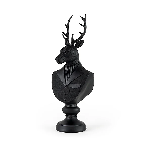 Mercana Mozart 8.2L x 6.0W x 22.5H Black Painted Resin Deer Bust 69288