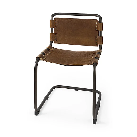 Mercana Berbick 33" Total Height Medium Brown Leather w/ Iron Frame Dining Chair 69274