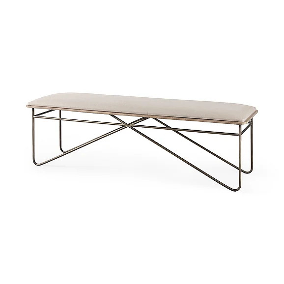 Mercana Camille 55.5L x 16.0W x 17.0H Cream Fabric Seat w/ Metal Frame Bench 69372