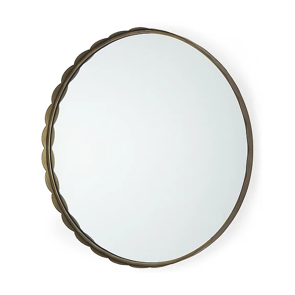 Mercana Adelaide 29.7" Gold Metal Scallop Edge Round Mirror 69322 PROMO