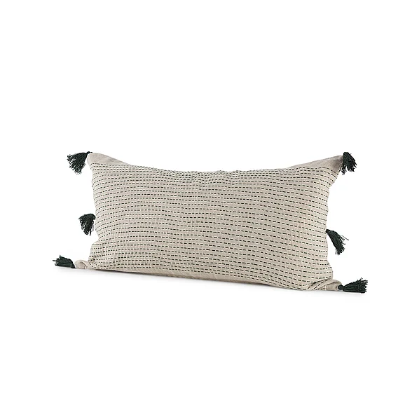 Mercana Charmaine 14.0L x 26.0W x 0.2H Beige and Green w/Fringe Decorative Pillow Cover 69410