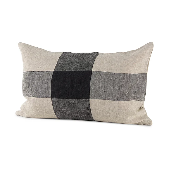 Mercana Raquel 13L x 21W Beige and Black Fabric Plaid Decorative Pillow Cover 69420