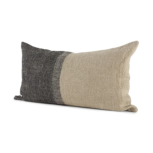 Mercana Isolde 14L x 26W Beige and Black Fabric Color Blocked Decorative Pillow Cover 69426 CLOSEOUT