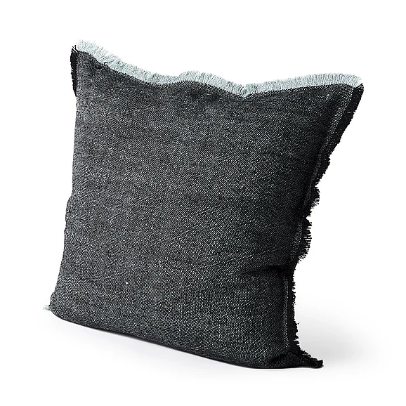 Mercana Malia 20L x 20W Black and Teal Fabric Fringed Pillow Cover 69437 PROMO