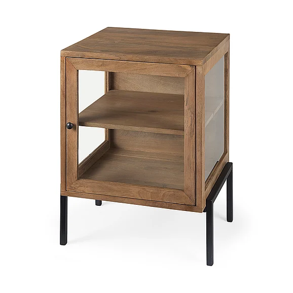 Mercana Arelius 20L x 18W x 26H Light Brown Wood w/ Black Metal Frame End/Side Table 69206