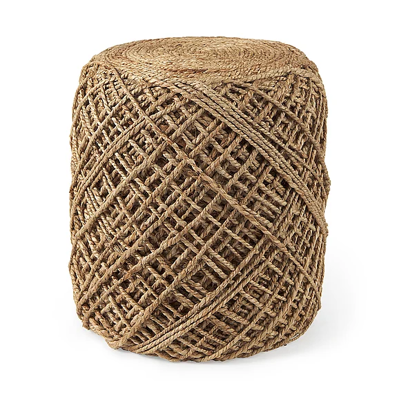 Mercana Allium Brown Handwoven Wool Cylindrical Pouf 69446