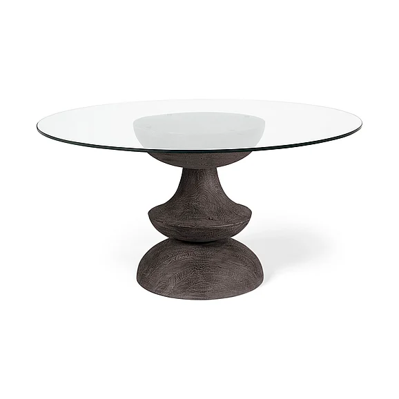 Mercana Crossman III 60L x 60W x 30H Dark Brown/Gray Solid Wood Base w/ Round Glass Top Dining Table 68748-AB