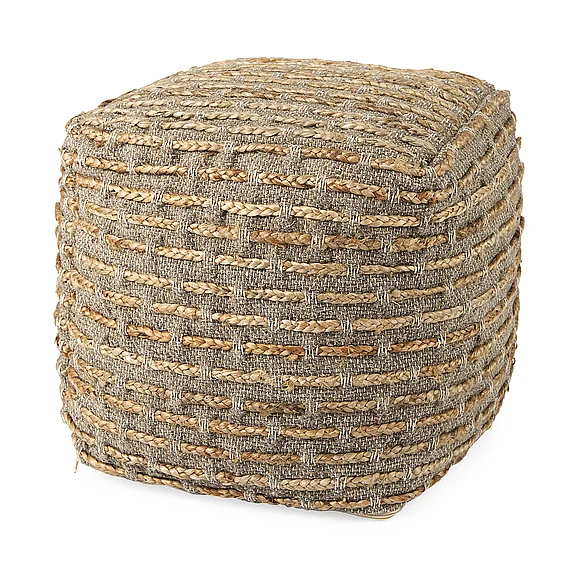 Mercana Binita 16.0L x 16.0W x 16.0H Gray/Brown Hemp Wool and Cotton Pouf 69509