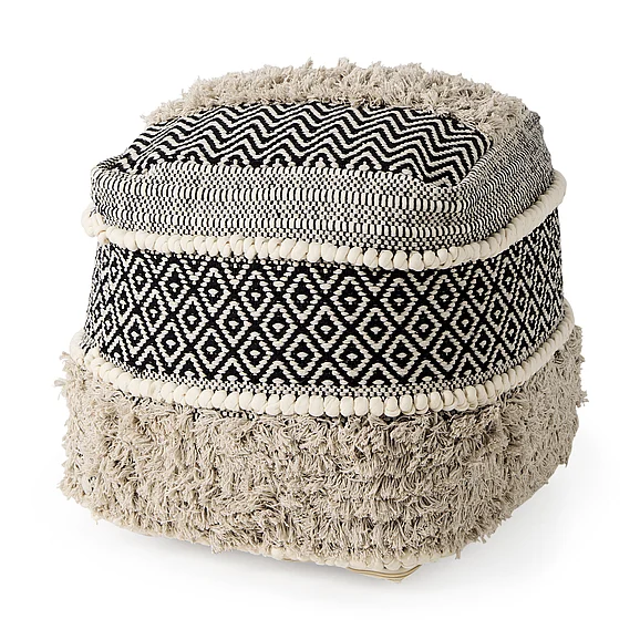 Mercana Darika 16.0L x 16.0W x 16.0H Black/White/Gray Cotton Pouf 69515 PROMO