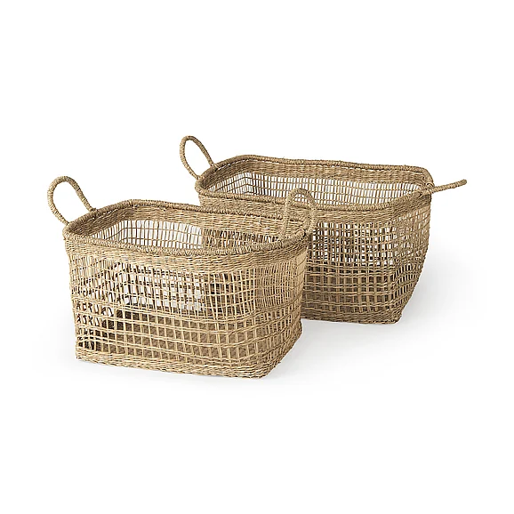 Mercana Bellisa 18.5L x 14.6W x 11.0H (Set of 2) Medium Brown Seagrass Rectangular Basket w/ Handles 69585