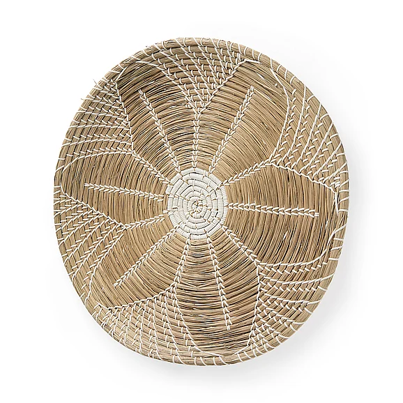 Mercana Mekhi 24.0L x 24.0W x 3.5 Light Brown Seagrass w/White String Round Wall Hanging Plate 69603