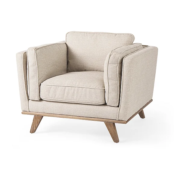 Mercana Brooks 41.7L x 34.8W x 33.5H Cream Fabric Chair w/ Medium Brown Wooden Legs 69617 CLOSEOUT