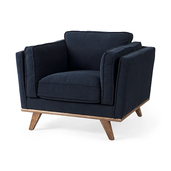 Mercana Brooks 41.7L x 34.8W x 33.5H Navy Blue Fabric Chair w/ Medium Brown Wooden Legs 69618 PROMO