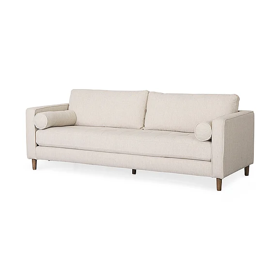 Mercana Loretta 88.0L x 36.2W x 33.9H Cream Fabric Three Seater Sofa With Two Bolster Cushions 69625