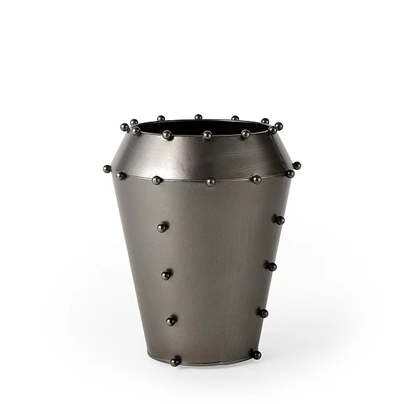 Mercana Elio 9.1H Small Gun Metal Gray Metal w/Studs Vase 69680 CLOSEOUT