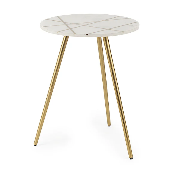 Mercana Vivienne 18.0L x 18.0W x 23.0H White Marble w/Antique Gold Metal Round Large Accent Table 69675 PROMO