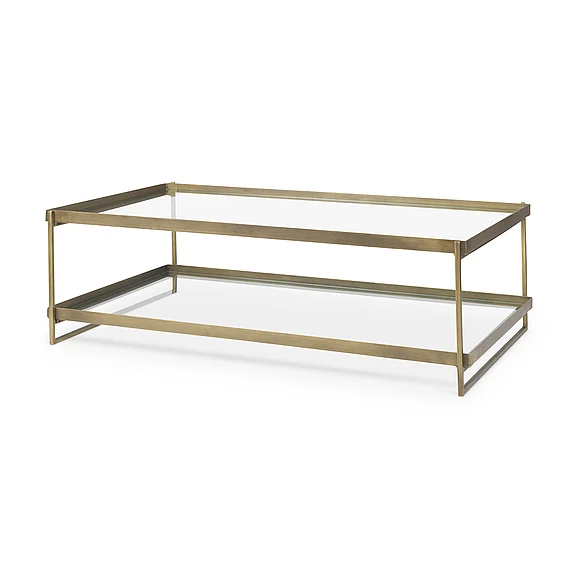 Mercana Trey 56.0L x 32.0W x 17.0H Gold Metal w/Glass Coffee Table 69783