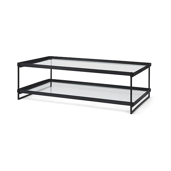 Mercana Trey 56"L x 32"W x 17"H Black Metal w/Glass Coffee Table 69786