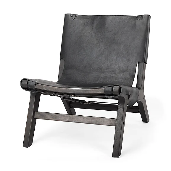 Mercana Elodie 24.4L x 33.9W x 30.7H Black Leather w/Black Stain Beech Wood Frame Accent Chair 69628