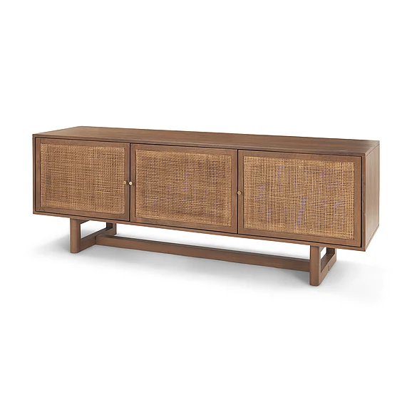 Mercana Grier 65.0L x 18.75W x 23.0H Medium Brown Solid Wood w/Cane Media Console 69897