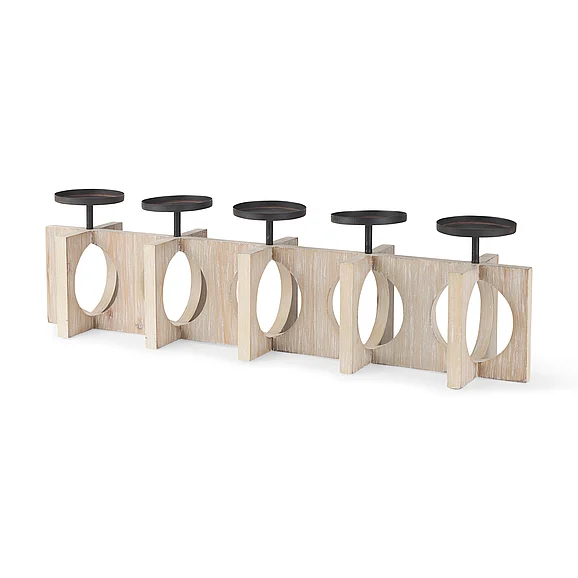 Mercana Cambie 29.0L x 6.0W x 9.0H Natural Wood w/Black Metal Candle Holders 69733 PROMO