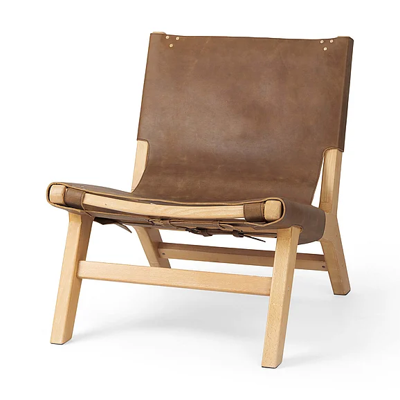 Mercana Elodie 24.4L x 33.9W x 30.7H Brown Leather w/Natural Beech Wood Frame Accent Chair 69627