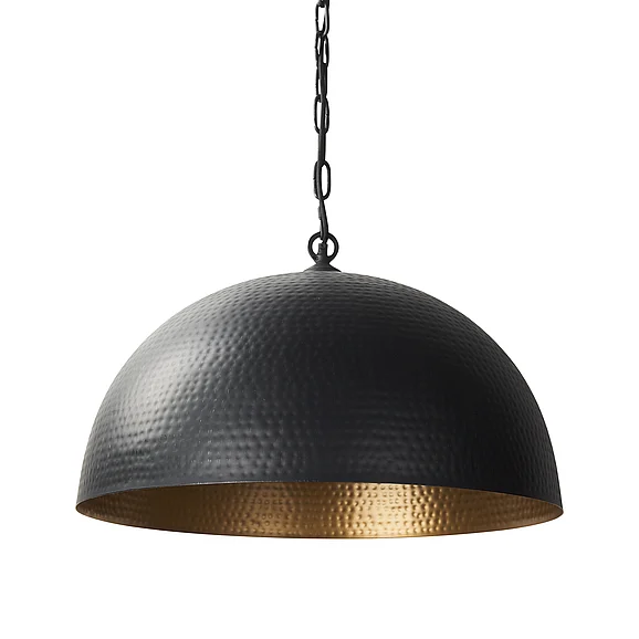 Mercana Karina 24" Round Matte Black Hammered Metal Dome Pendant Light 70057