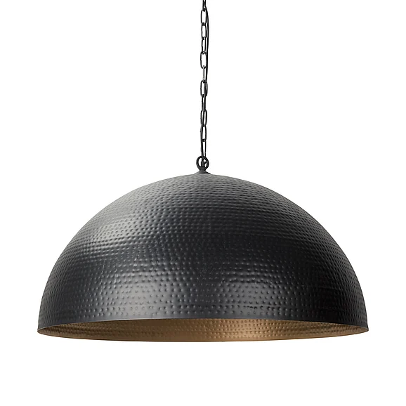 Mercana Karina 36" Round Matte Black Hammered Metal Dome Pendant Light 70058