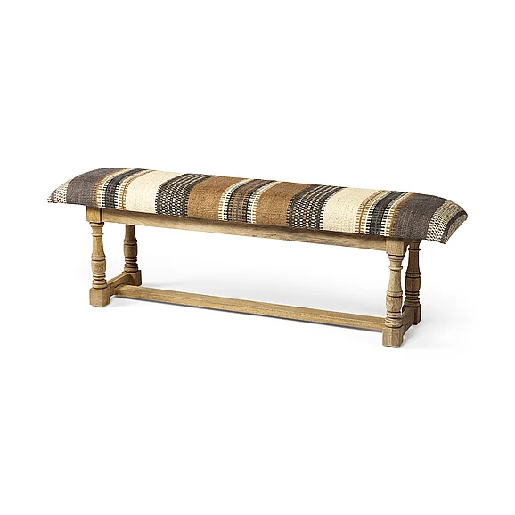 Mercana Greenfield I 59L x 14W Multi Colored Jute Patterned w/Wood Frame Accent Bench 67486 CLOSEOUT