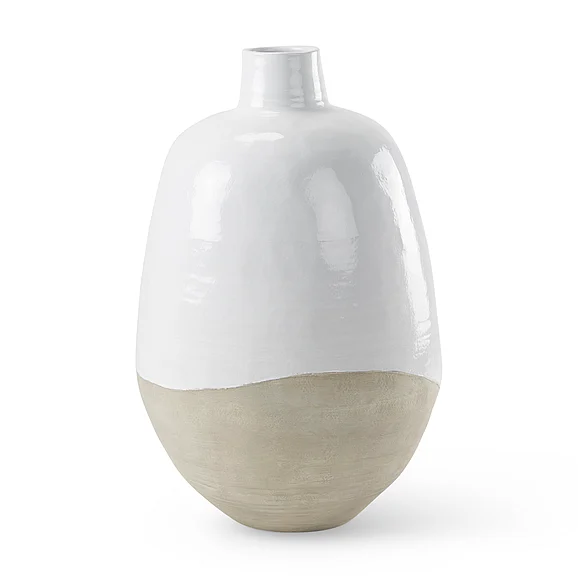 Mercana Amos 20.5L x 20.5W x 31.9H White and Dark Beige Color Blocked Ceramic Floor Vase 69796 PROMO