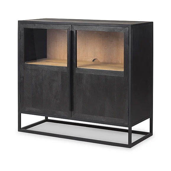 Mercana Sloan Black Wood w/Black Metal Frame Accent Cabinet 69887