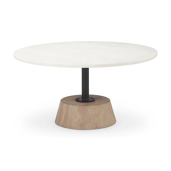 Mercana Maxwell Marble Top Pedestal Base Round Coffee Table 69976-AB