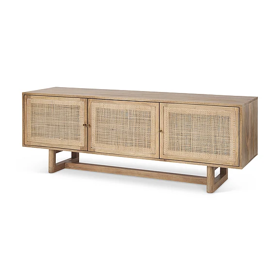 Mercana Grier Light Brown Solid Wood and Cane 3 Door Media Console 69896