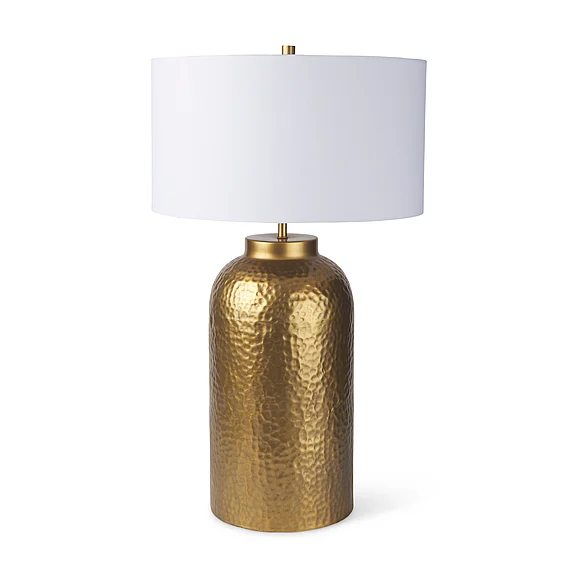 Mercana Leo 18.0L x 18.0W x 31.0H Gold Hammered w/White Fabric Shade Table Lamp 70055