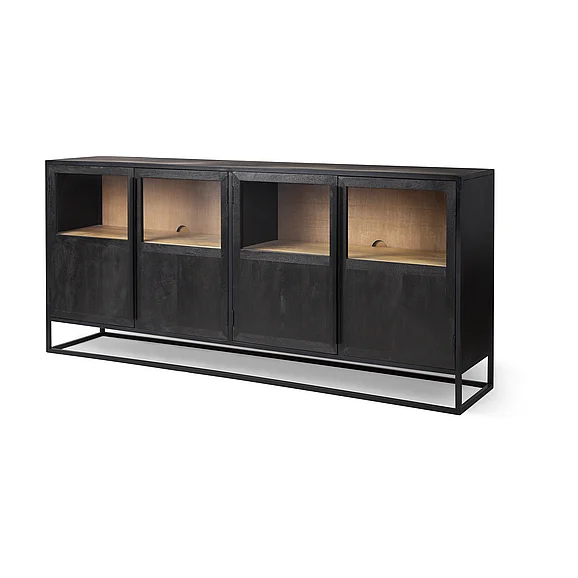 Mercana Sloan 80.0L x 17.0W x 36.0H Black Wood w/Black Metal Frame Sideboard 69886