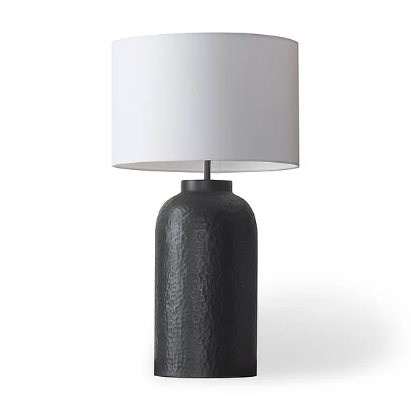 Mercana Leo 18.0L x 18.0W x 31.0H Black Hammered w/White Fabric Shade Table Lamp 70056