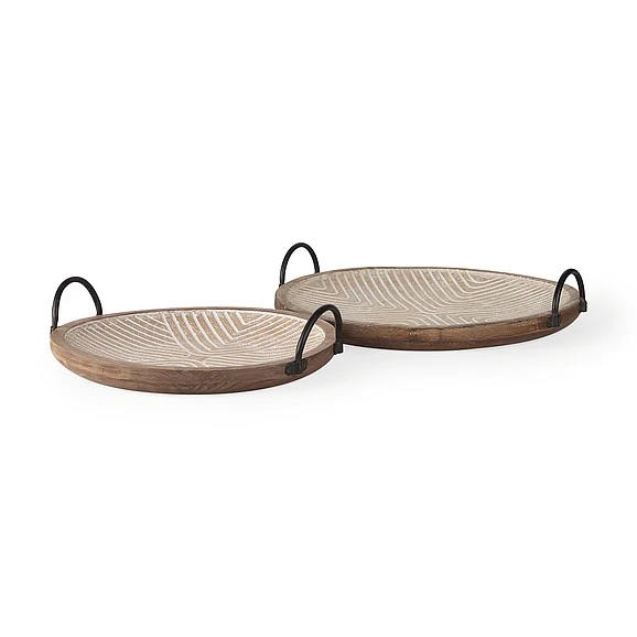 Mercana Jamila 16.9L x 16.8W x 43.3H Set of 2 Brown Wooden Tray 70068 CLOSEOUT