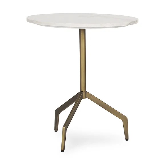 Mercana Serre Marble Top 3 Prong Gold Metal Base End Table 70153