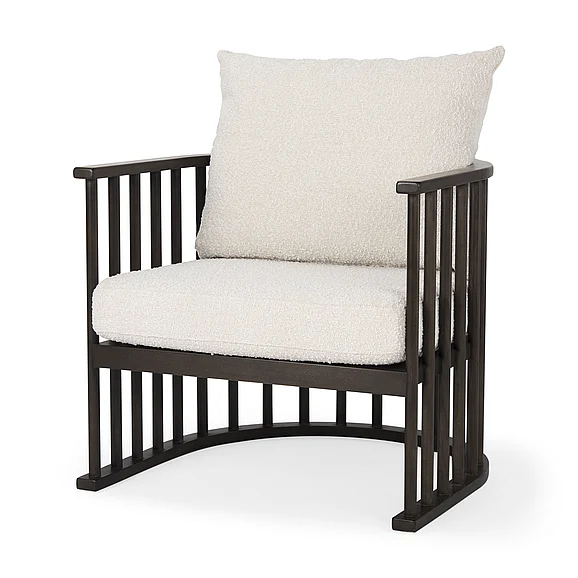 Mercana Kopari 30.1L x 30.5W x 37.2H White Boucle Fabric w/Dark Brown Wood Accent Chair 69827 PROMO