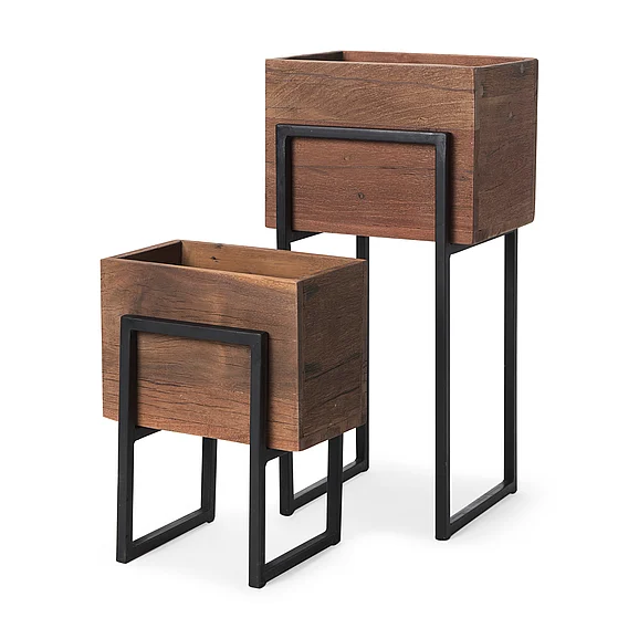 Mercana Jadine Set of 2 Medium Brown Wood w/ Black Metal Rectangle Frames 70157 PROMO