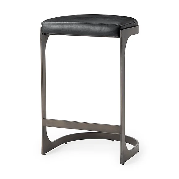 Mercana Tyson 17L x 18W x 28H Black Leather w/ Metal Frame Counter Stool 69268