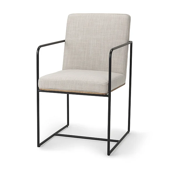 Mercana Stamford Beige Upholstered Seat w/ Wood Back, Black Metal Frame Dining Chair w/ Arms 69970 PROMO
