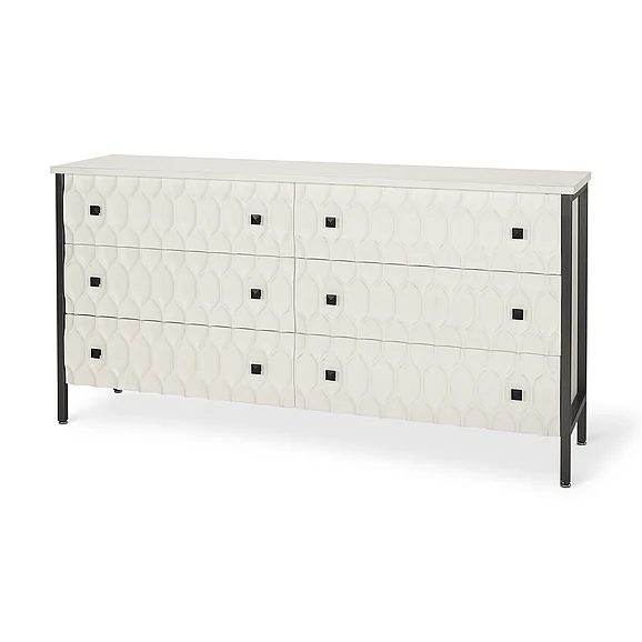 Mercana Savannah White Fir Veneer w/ Gray Metal 6-Drawer Sideboard 69974 PROMO