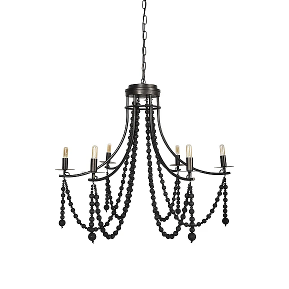 Mercana Selma Black Wood Bead and Metal Chandelier 70050 PROMO