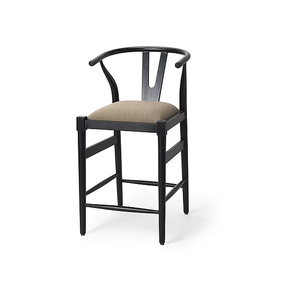 Mercana Trixie Black Wood Frame w/ Gray Upholstered Seat Counter Stool 70193 PROMO