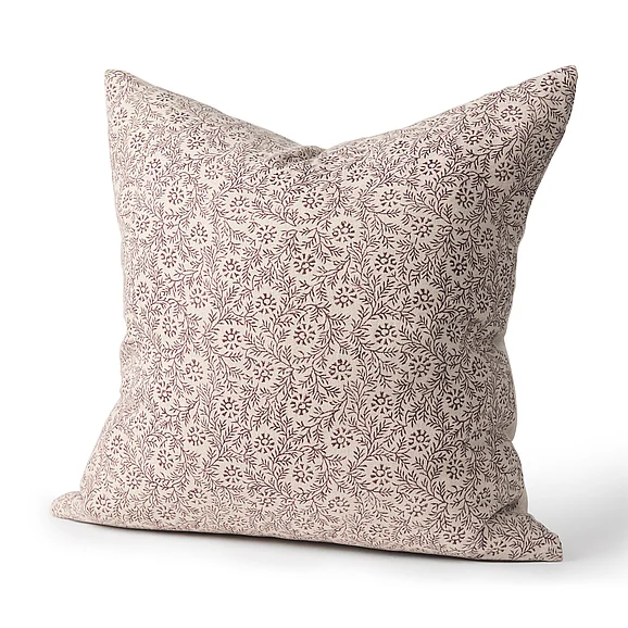 Mercana Jayne Beige w/ Merlot Print Linen Square Decorative Pillow Cover 70315