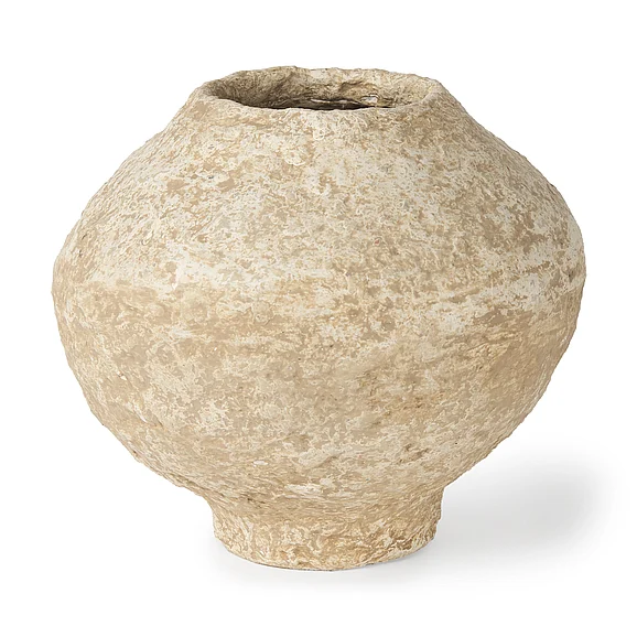 Mercana Ritu Small Beige Paper Mache Pot Vase 70214