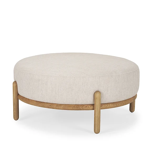 Mercana Gwynn Beige Fabric w/ Light Brown Wood Ottoman 70572